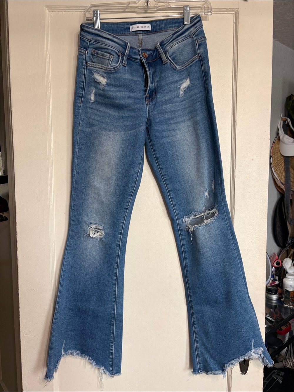 Flying Monkey Distressed Medium Blue Flare Jeans